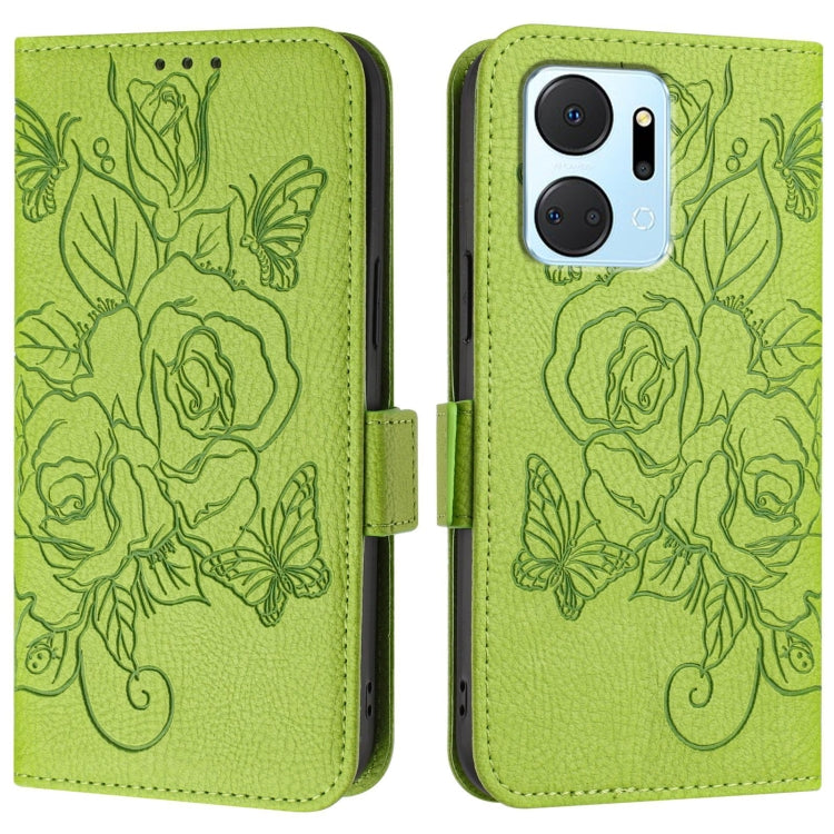 For Honor X7a 4G / Play 7T 5G Embossed Rose RFID Anti-theft Leather Phone Case