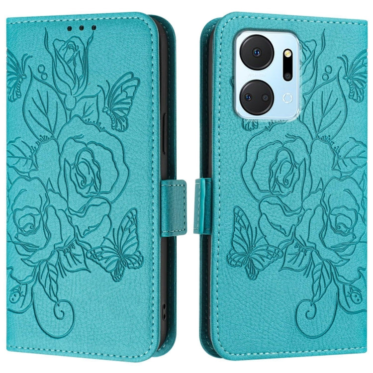 For Honor X7a 4G / Play 7T 5G Embossed Rose RFID Anti-theft Leather Phone Case