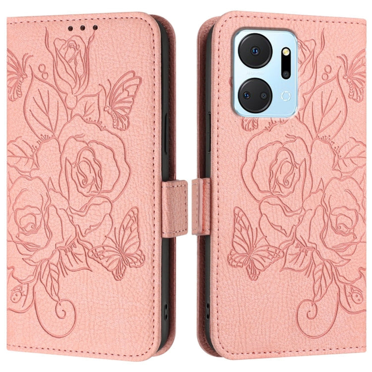 For Honor X7a 4G / Play 7T 5G Embossed Rose RFID Anti-theft Leather Phone Case