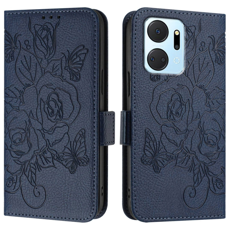 For Honor X7a 4G / Play 7T 5G Embossed Rose RFID Anti-theft Leather Phone Case