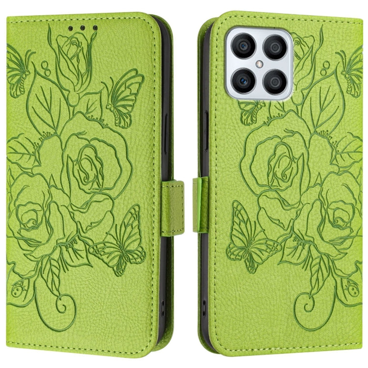 For Honor X8 4G / X30i 5G / Play 6T Pro 5G Embossed Rose RFID Anti-theft Leather Phone Case
