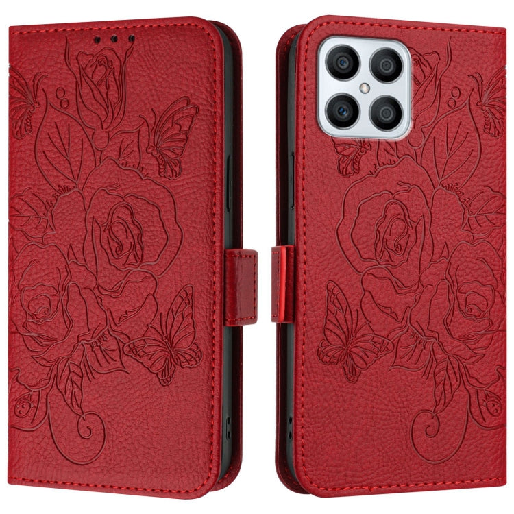 For Honor X8 4G / X30i 5G / Play 6T Pro 5G Embossed Rose RFID Anti-theft Leather Phone Case