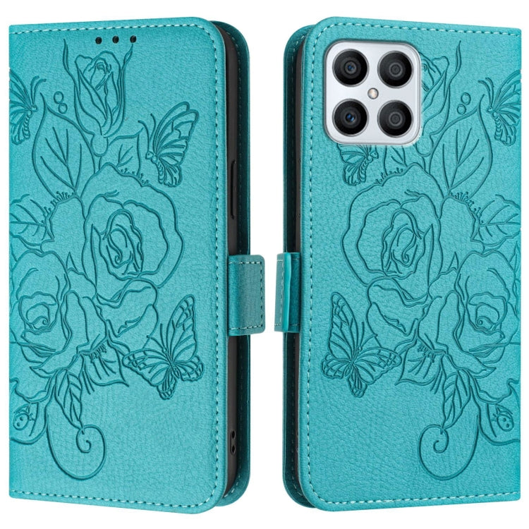 For Honor X8 4G / X30i 5G / Play 6T Pro 5G Embossed Rose RFID Anti-theft Leather Phone Case