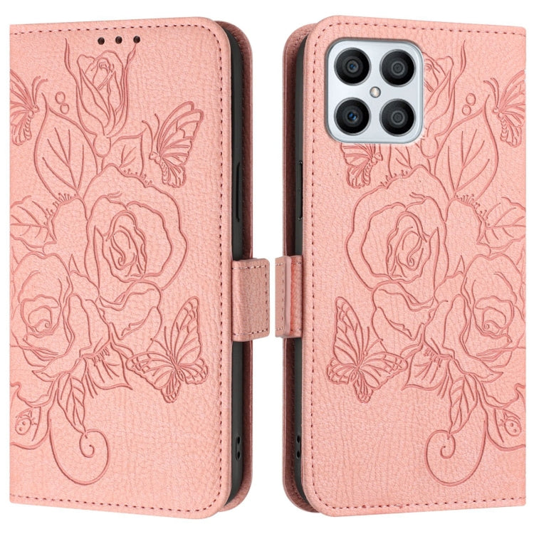 For Honor X8 4G / X30i 5G / Play 6T Pro 5G Embossed Rose RFID Anti-theft Leather Phone Case