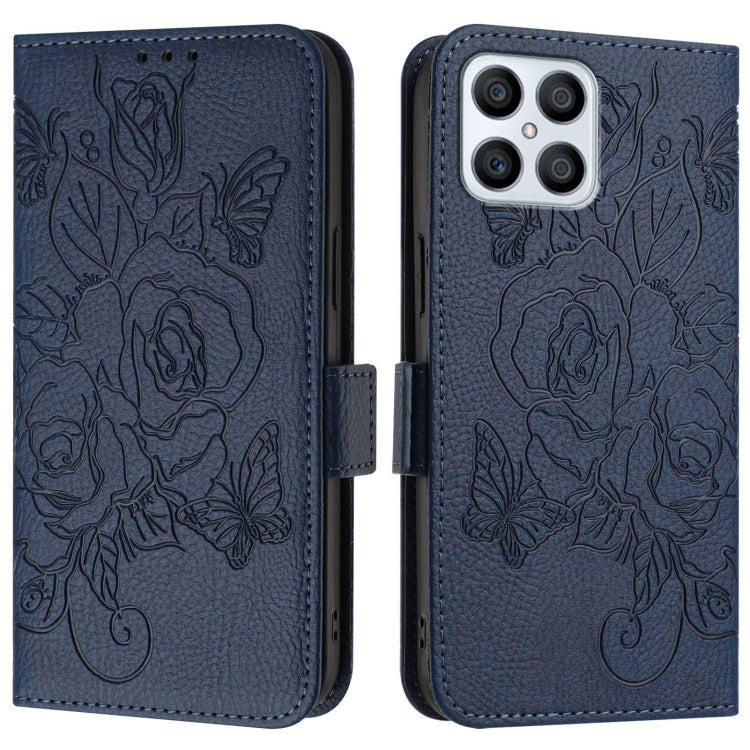For Honor X8 4G / X30i 5G / Play 6T Pro 5G Embossed Rose RFID Anti-theft Leather Phone Case