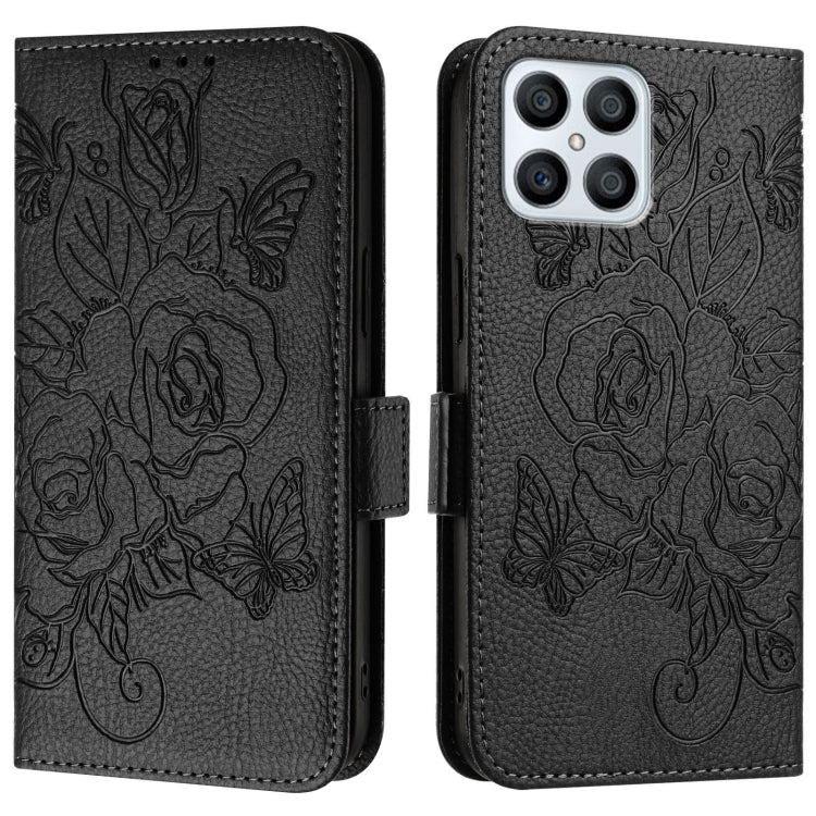 For Honor X8 4G / X30i 5G / Play 6T Pro 5G Embossed Rose RFID Anti-theft Leather Phone Case