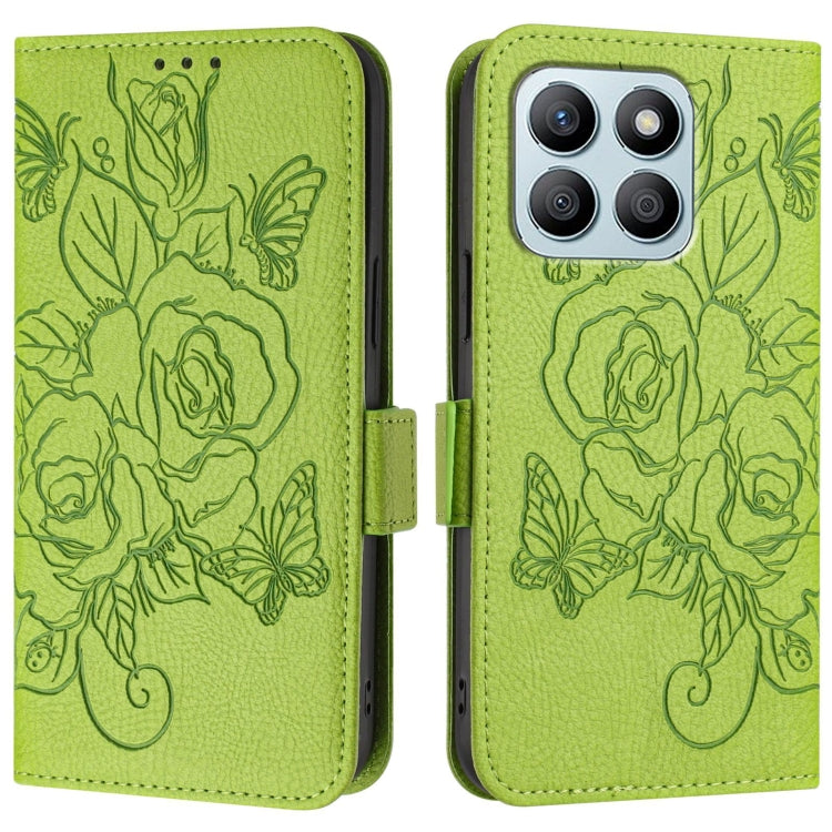 For Honor X8b 4G Embossed Rose RFID Anti-theft Leather Phone Case