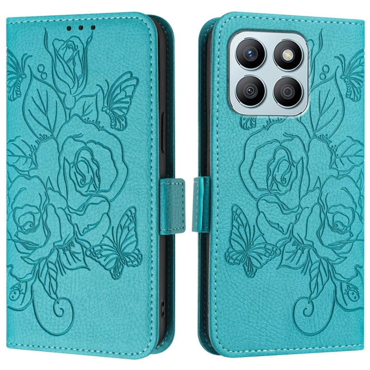 For Honor X8b 4G Embossed Rose RFID Anti-theft Leather Phone Case