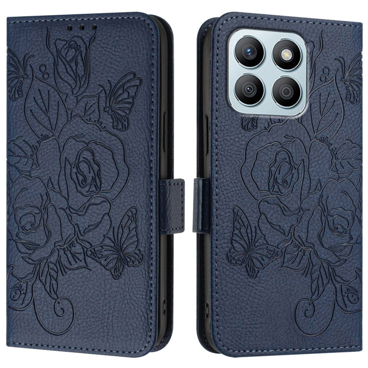 For Honor X8b 4G Embossed Rose RFID Anti-theft Leather Phone Case