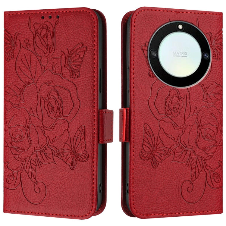For Honor X40 5G / X9a 5G / Magic5 Lite Embossed Rose RFID Anti-theft Leather Phone Case