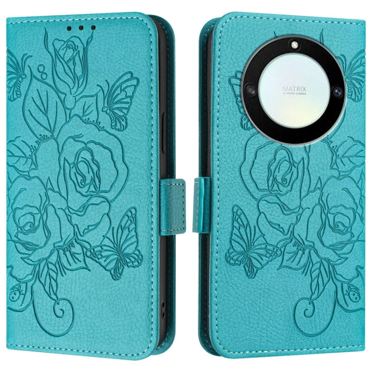 For Honor X40 5G / X9a 5G / Magic5 Lite Embossed Rose RFID Anti-theft Leather Phone Case