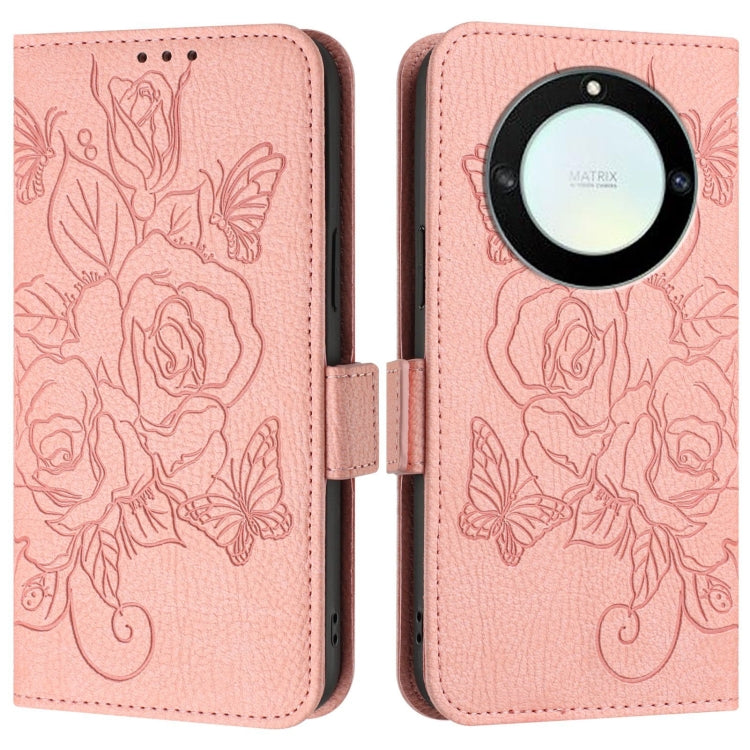 For Honor X40 5G / X9a 5G / Magic5 Lite Embossed Rose RFID Anti-theft Leather Phone Case