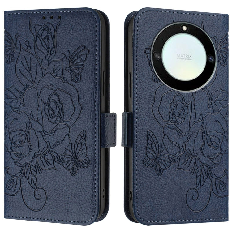 For Honor X40 5G / X9a 5G / Magic5 Lite Embossed Rose RFID Anti-theft Leather Phone Case