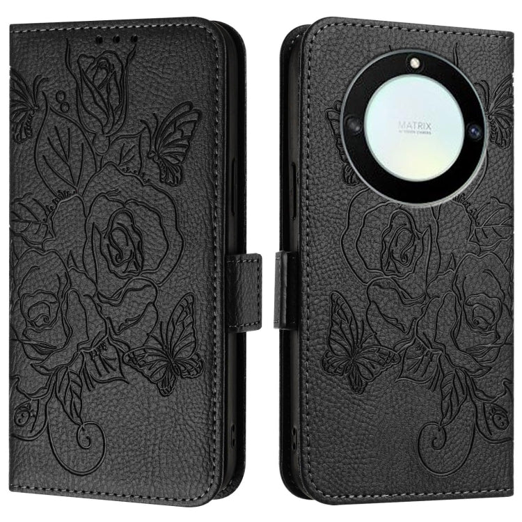 For Honor X40 5G / X9a 5G / Magic5 Lite Embossed Rose RFID Anti-theft Leather Phone Case