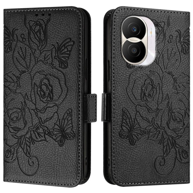 For Honor X40i 5G Embossed Rose RFID Anti-theft Leather Phone Case