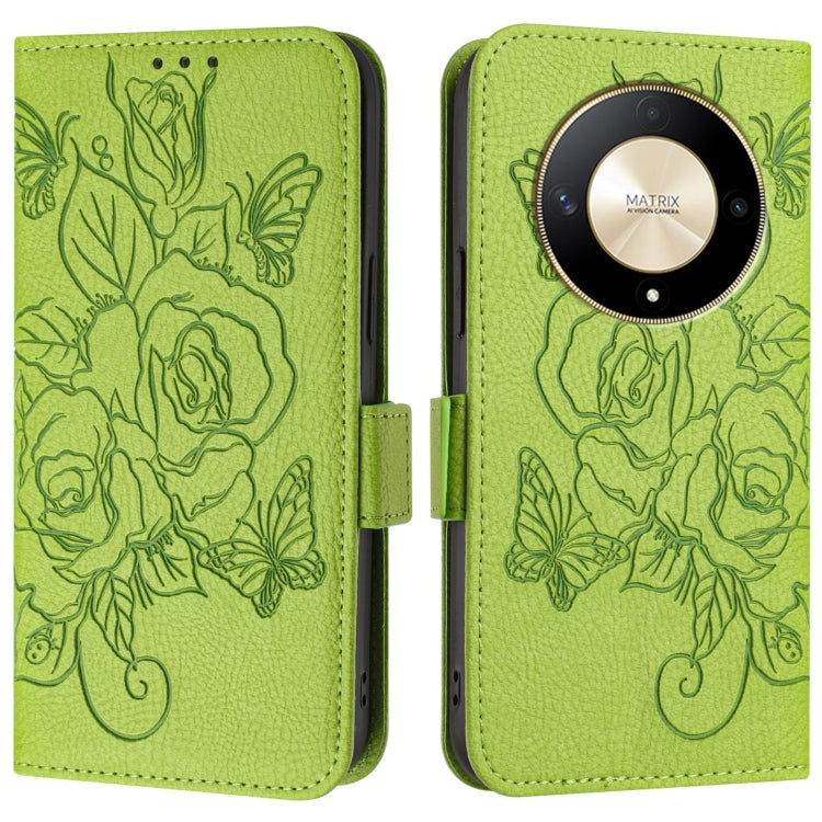 For Honor X9b 5G / Magic6 Lite 5G Embossed Rose RFID Anti-theft Leather Phone Case
