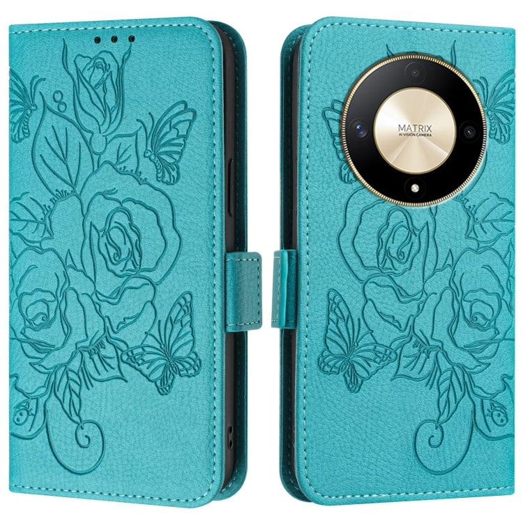 For Honor X9b 5G / Magic6 Lite 5G Embossed Rose RFID Anti-theft Leather Phone Case
