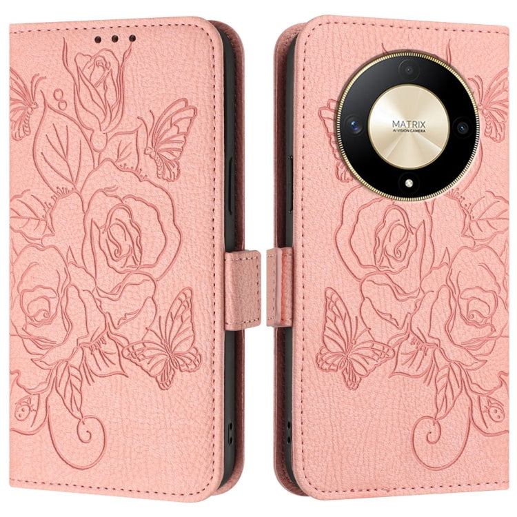 For Honor X9b 5G / Magic6 Lite 5G Embossed Rose RFID Anti-theft Leather Phone Case