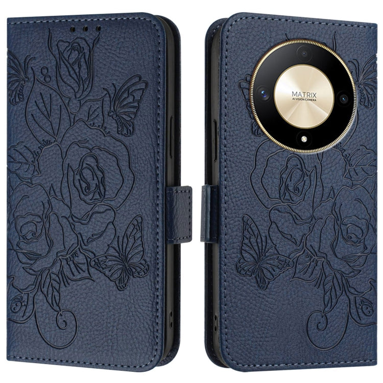 For Honor X9b 5G / Magic6 Lite 5G Embossed Rose RFID Anti-theft Leather Phone Case