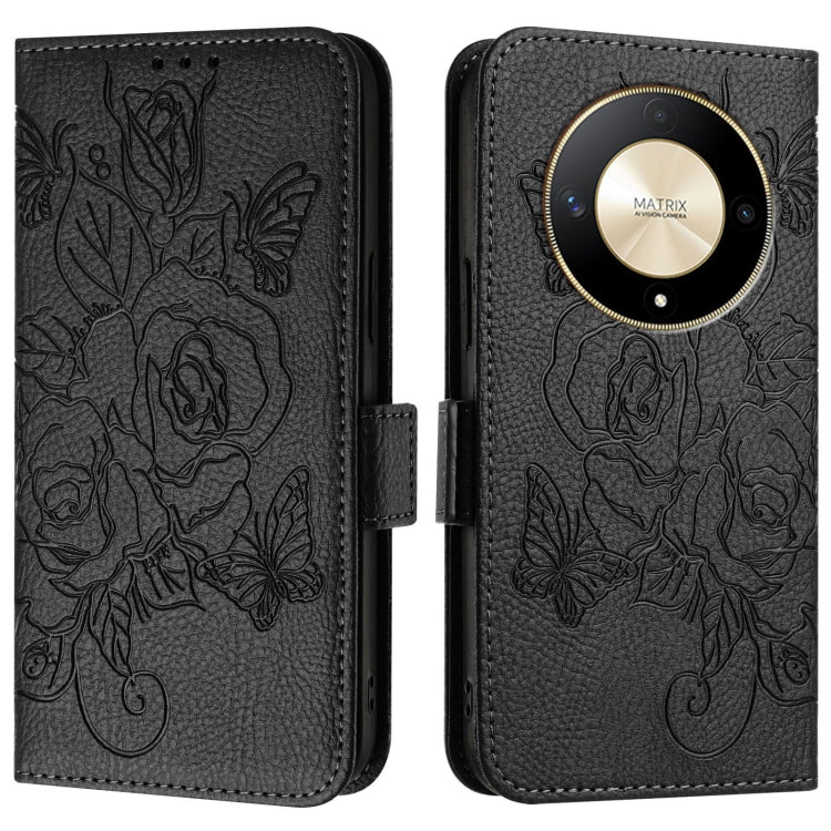 For Honor X9b 5G / Magic6 Lite 5G Embossed Rose RFID Anti-theft Leather Phone Case