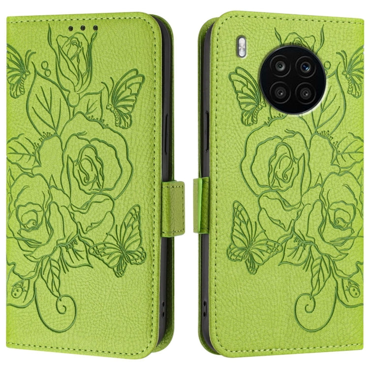 For Honor 50 Lite / Huawei nova 8i Embossed Rose RFID Anti-theft Leather Phone Case