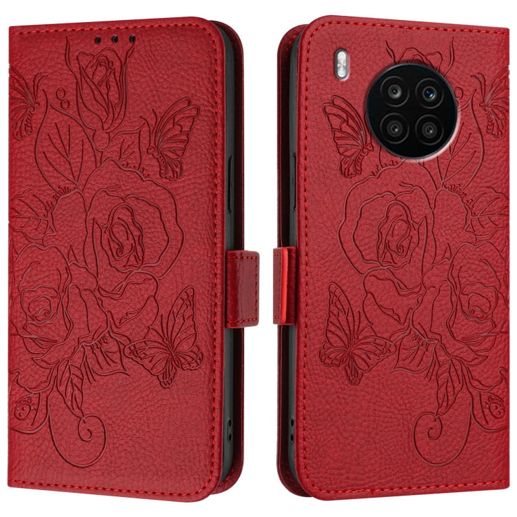 For Honor 50 Lite / Huawei nova 8i Embossed Rose RFID Anti-theft Leather Phone Case