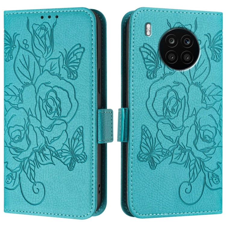 For Honor 50 Lite / Huawei nova 8i Embossed Rose RFID Anti-theft Leather Phone Case