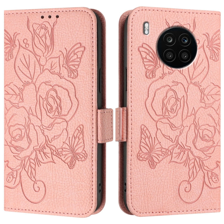 For Honor 50 Lite / Huawei nova 8i Embossed Rose RFID Anti-theft Leather Phone Case