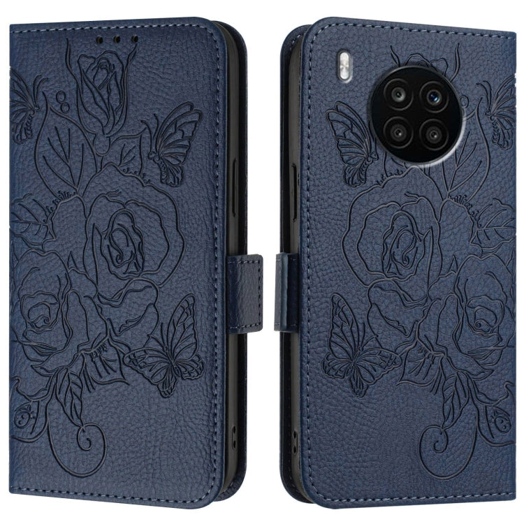 For Honor 50 Lite / Huawei nova 8i Embossed Rose RFID Anti-theft Leather Phone Case