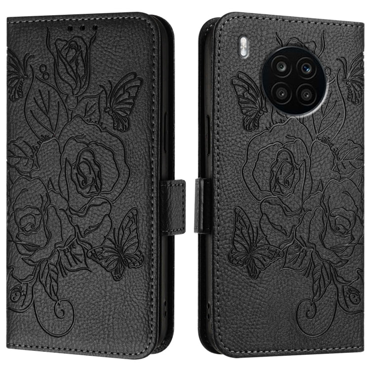 For Honor 50 Lite / Huawei nova 8i Embossed Rose RFID Anti-theft Leather Phone Case