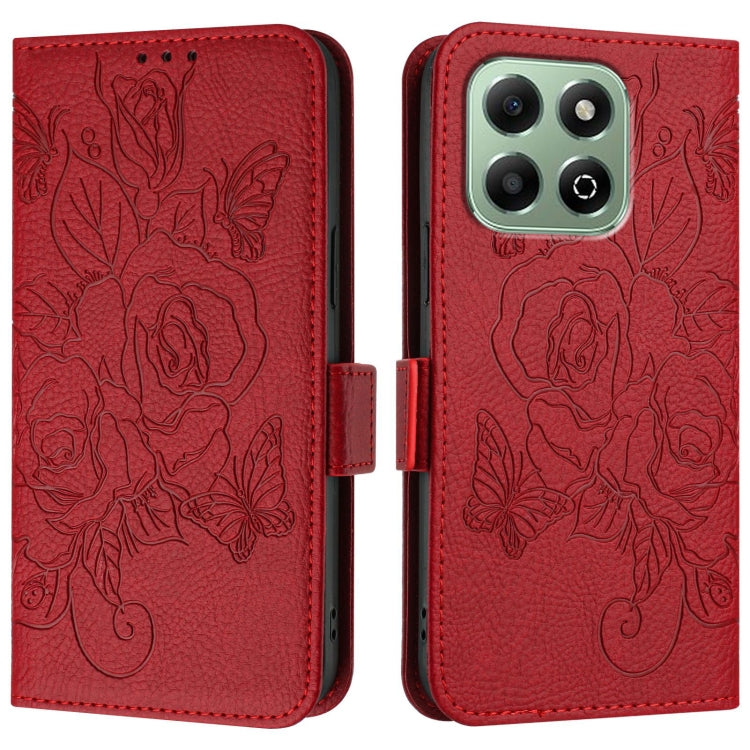 For Honor X6b Embossed Rose RFID Anti-theft Leather Phone Case