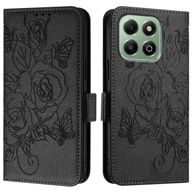 For Honor X6b Embossed Rose RFID Anti-theft Leather Phone Case