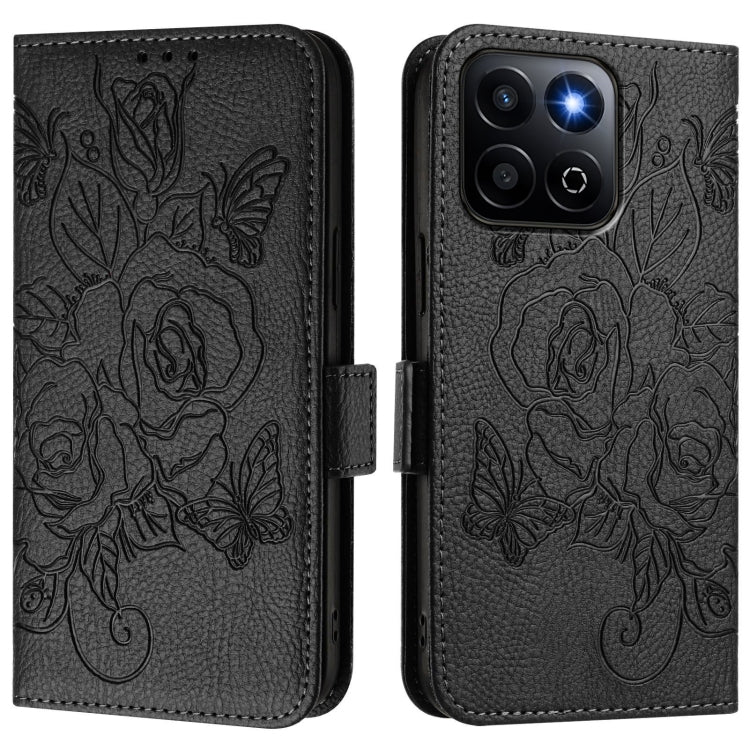 For Honor 200 Smart 5G Embossed Rose RFID Anti-theft Leather Phone Case