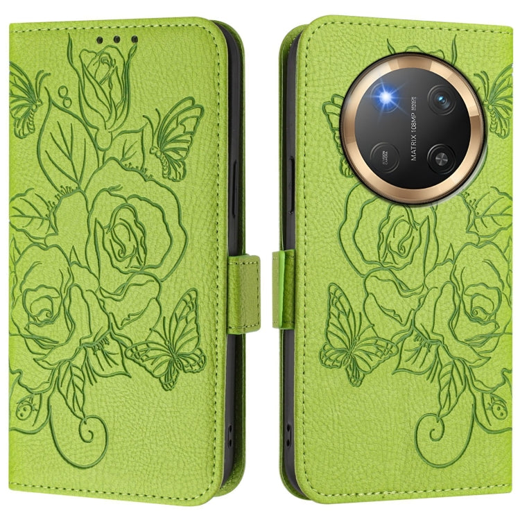 For Honor X9c 5G Embossed Rose RFID Anti-theft Leather Phone Case