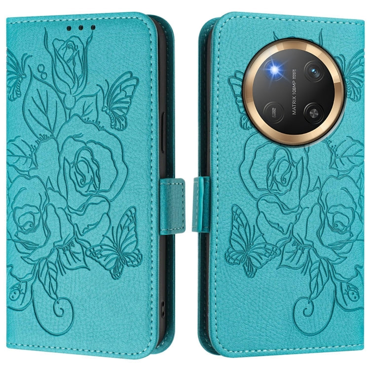 For Honor X9c 5G Embossed Rose RFID Anti-theft Leather Phone Case