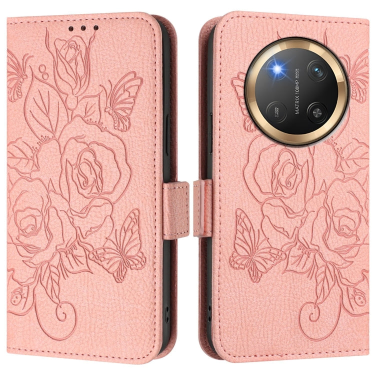 For Honor X9c 5G Embossed Rose RFID Anti-theft Leather Phone Case