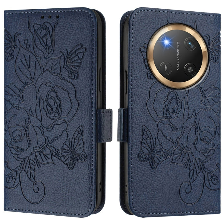 For Honor X9c 5G Embossed Rose RFID Anti-theft Leather Phone Case