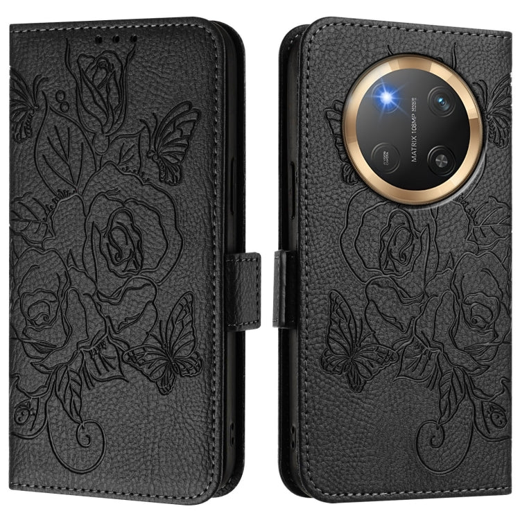 For Honor X9c 5G Embossed Rose RFID Anti-theft Leather Phone Case