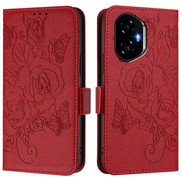 For Honor 300 5G Embossed Rose RFID Anti-theft Leather Phone Case