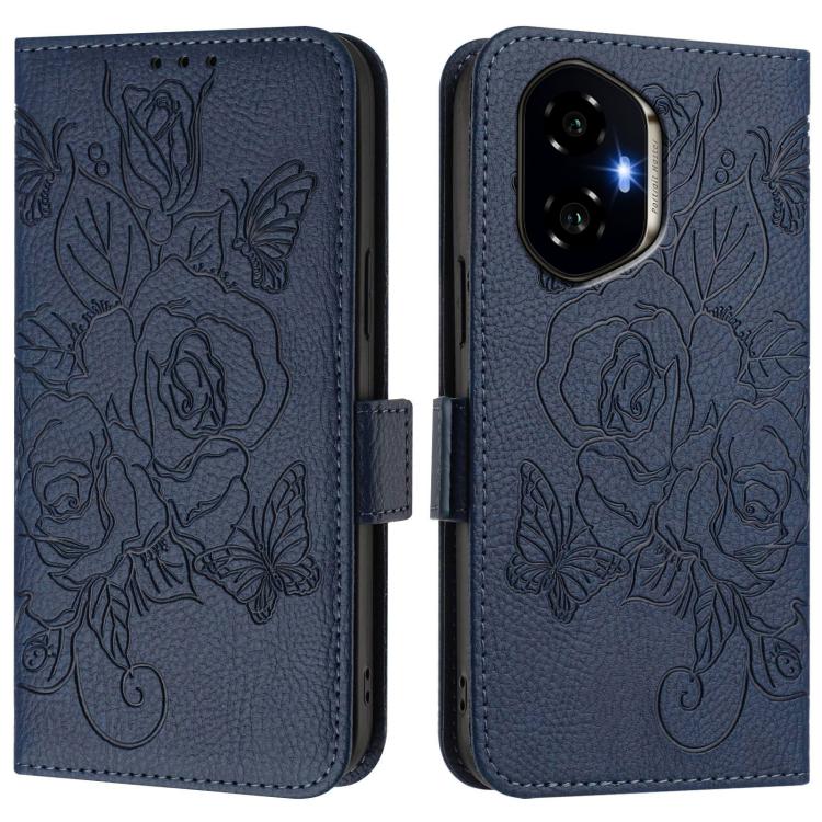 For Honor 300 5G Embossed Rose RFID Anti-theft Leather Phone Case
