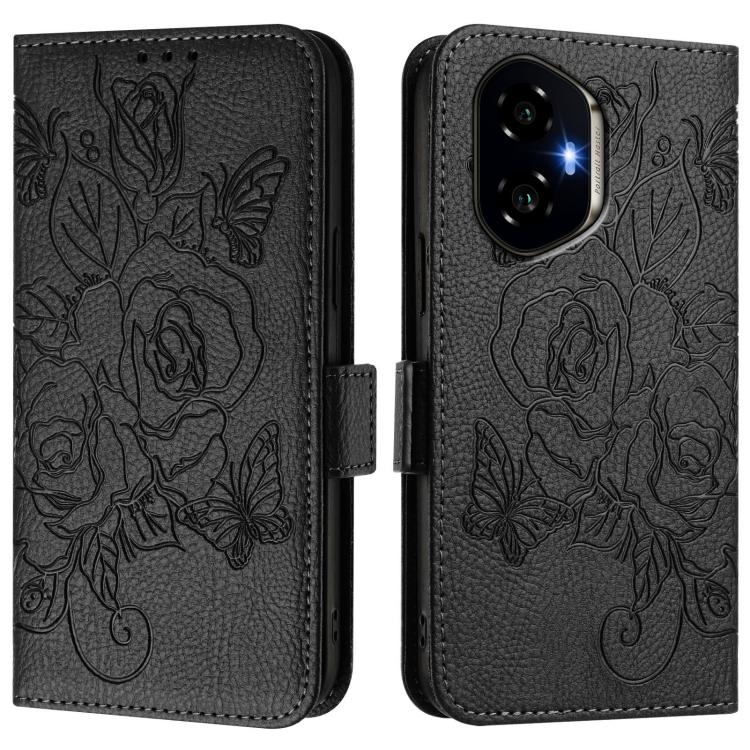 For Honor 300 5G Embossed Rose RFID Anti-theft Leather Phone Case