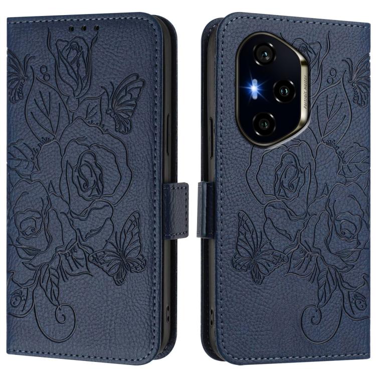For Honor 300 Pro 5G / 300 Ultra 5G Embossed Rose RFID Anti-theft Leather Phone Case