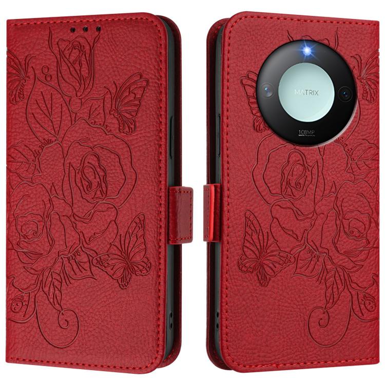 For Honor X9c Smart 5G Embossed Rose RFID Anti-theft Leather Phone Case