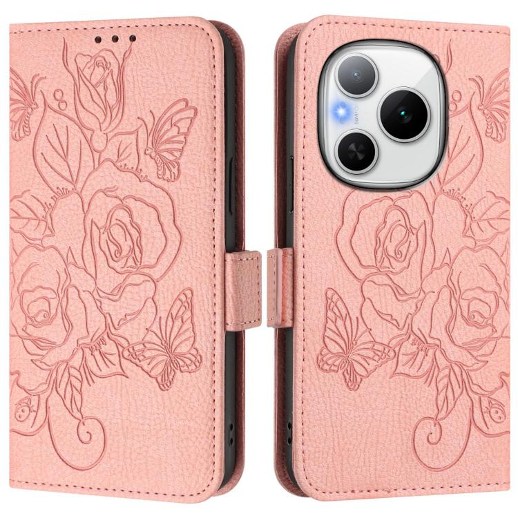 For Honor Power 5G Embossed Rose RFID Anti-theft Leather Phone Case