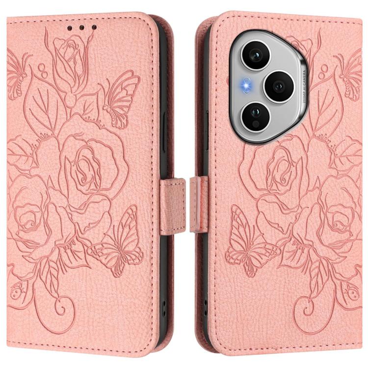 For Honor 400 Pro Global 160.8mm Embossed Rose RFID Anti-theft Leather Phone Case