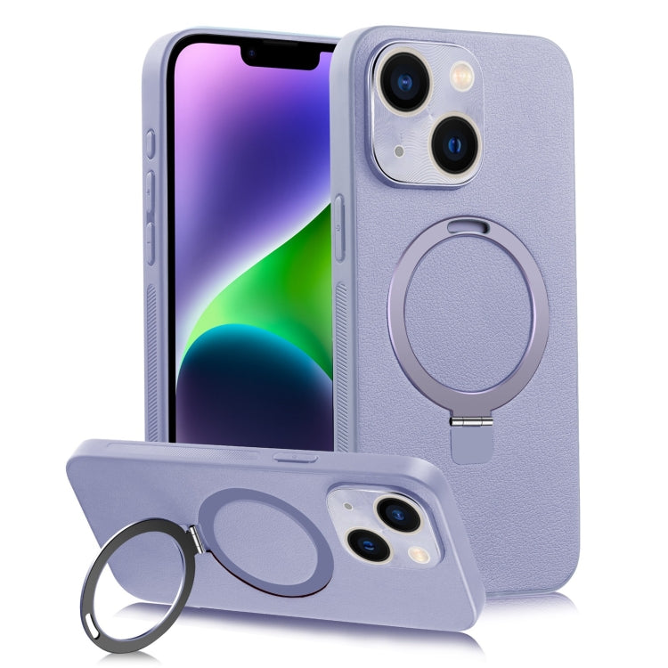 For iPhone 14 MagSafe Rotation Holder PC + Leather Phone Case