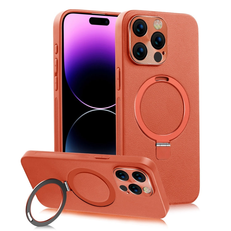 For iPhone 14 Pro MagSafe Rotation Holder PC + Leather Phone Case