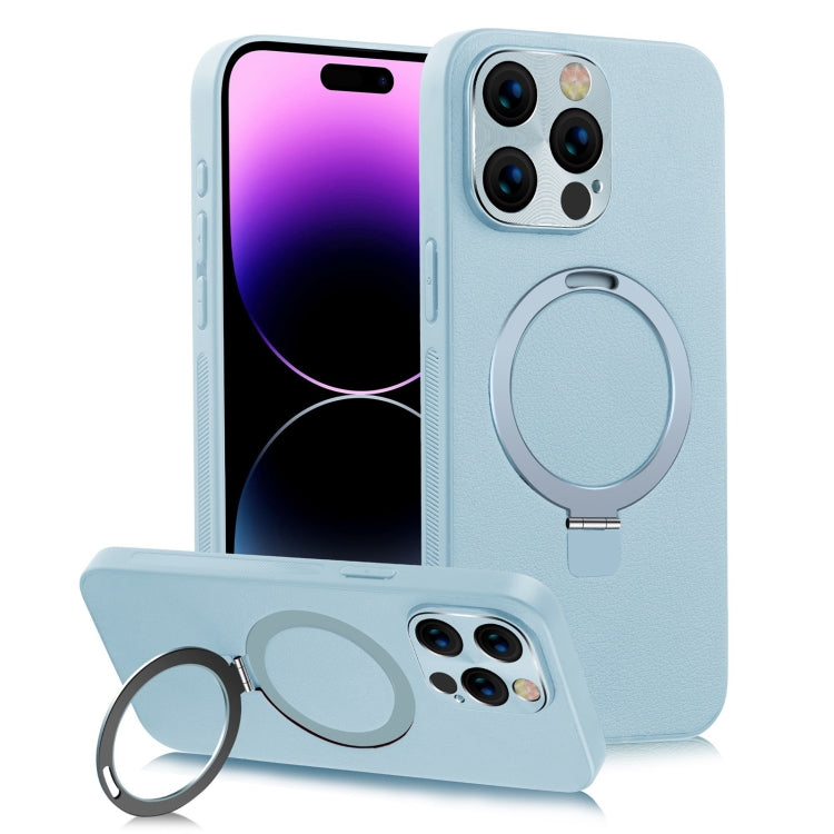 For iPhone 14 Pro MagSafe Rotation Holder PC + Leather Phone Case