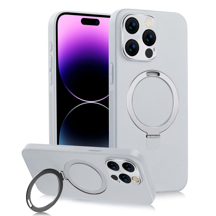 For iPhone 14 Pro Max MagSafe Rotation Holder PC + Leather Phone Case