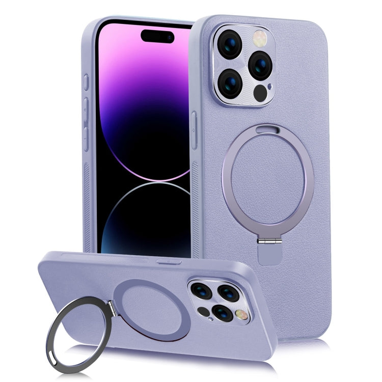 For iPhone 14 Pro Max MagSafe Rotation Holder PC + Leather Phone Case